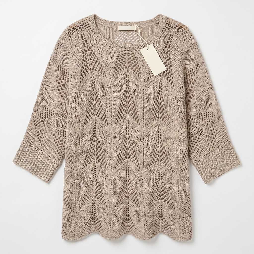 Female Leisure Hollow Out Parchment Hollow Sleeve Casual Sweater