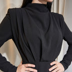 Fashionable Elegant Pure Color Long Sleeve Wrap Waist Dress New Arrival Stylish Classy Gown