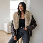 TFMLN 2025 Winter Women Loose Faux Leather Jacket Fashion Removed Big Fur Collar Causal Coat High Street Double Breasted Outwear