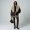 TFMLN 2025 Winter Women Loose Faux Leather Jacket Fashion Removed Big Fur Collar Causal Coat High Street Double Breasted Outwear