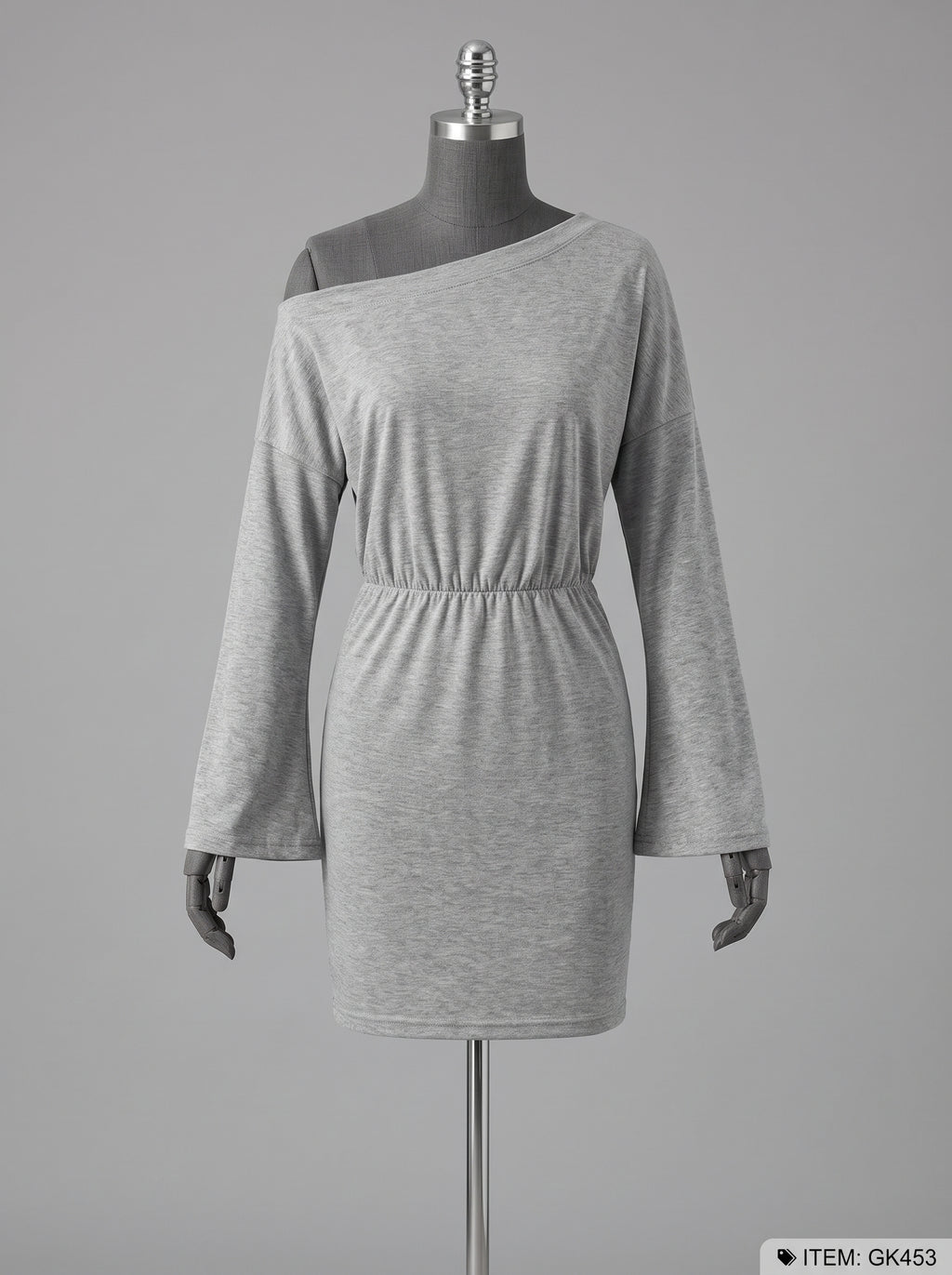 Women Boat Neck Batwing Long Sleeve Mini Dress Elastic Waist Casual Bodycon Short Party Dresses