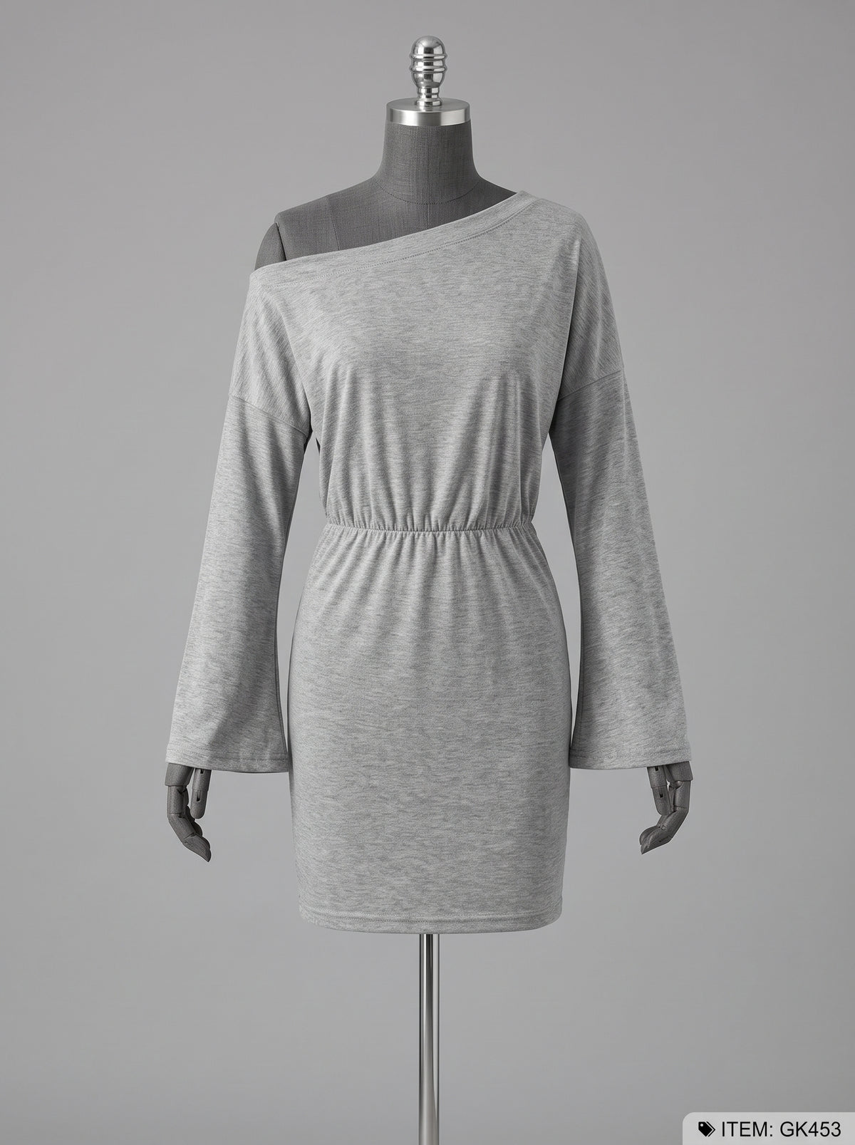 Women Boat Neck Batwing Long Sleeve Mini Dress Elastic Waist Casual Bodycon Short Party Dresses