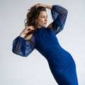 Women's Long Sleeve High Neck Bodycon Dress with Floral Lace Bell Sleeves for Party Evening Wear