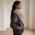 TFMLN 2025 Winter Women Loose Faux Leather Jacket Fashion Removed Big Fur Collar Causal Coat High Street Double Breasted Outwear
