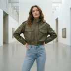 MUJER Faux Leather Cropped Jacket Women Bomber Demi-season Jackets for Women Long Sleeve Women's Coats Zip Overcoat Jacket Women