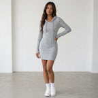 Trendy Ribbed Knitted Hooded Slim Fit Dress with Drawstring - Comfortable Casual Style for Women