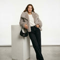 HH Women Fashion Cropped Faux Fur Jacket Coat Long Sleeve Front Snap-button Female Outerwear Chic Lapel Collar Thick Coat