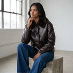 Women's Jacket 2025 Autumn/Winter New Arrivals Dark Brown Long-Sleeve Faux Leather Reversible Jacket Stylish and Unique