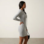 Trendy Ribbed Knitted Hooded Slim Fit Dress with Drawstring - Comfortable Casual Style for Women