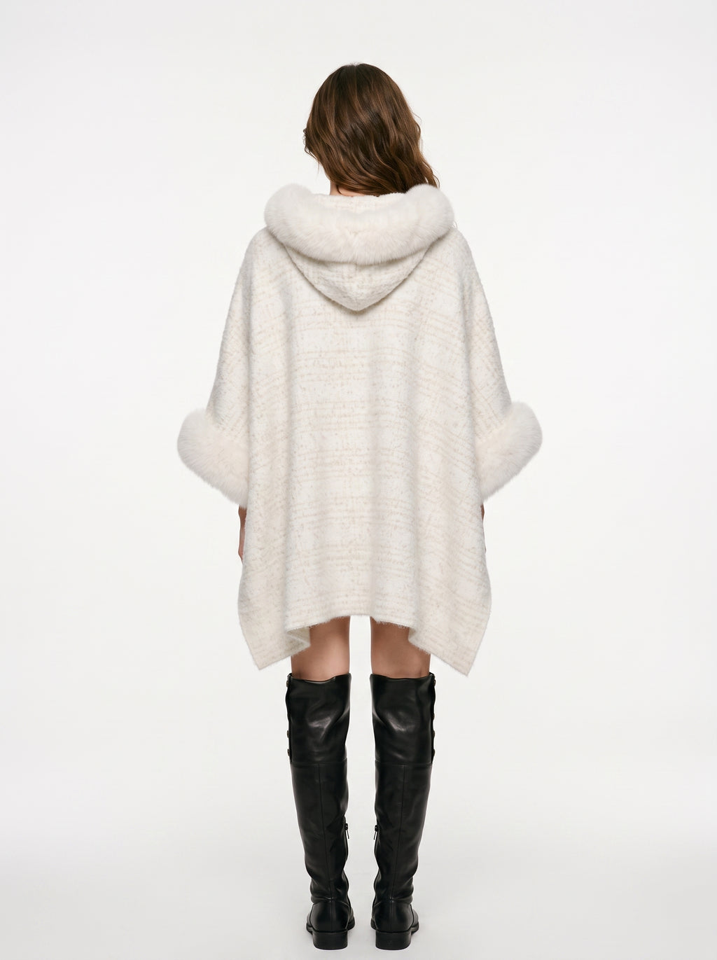 Warm Fur Collar Cardigan Mid-length Loose Thick Coat Dress And Cheongsam All-match Hooded Fur Shawl