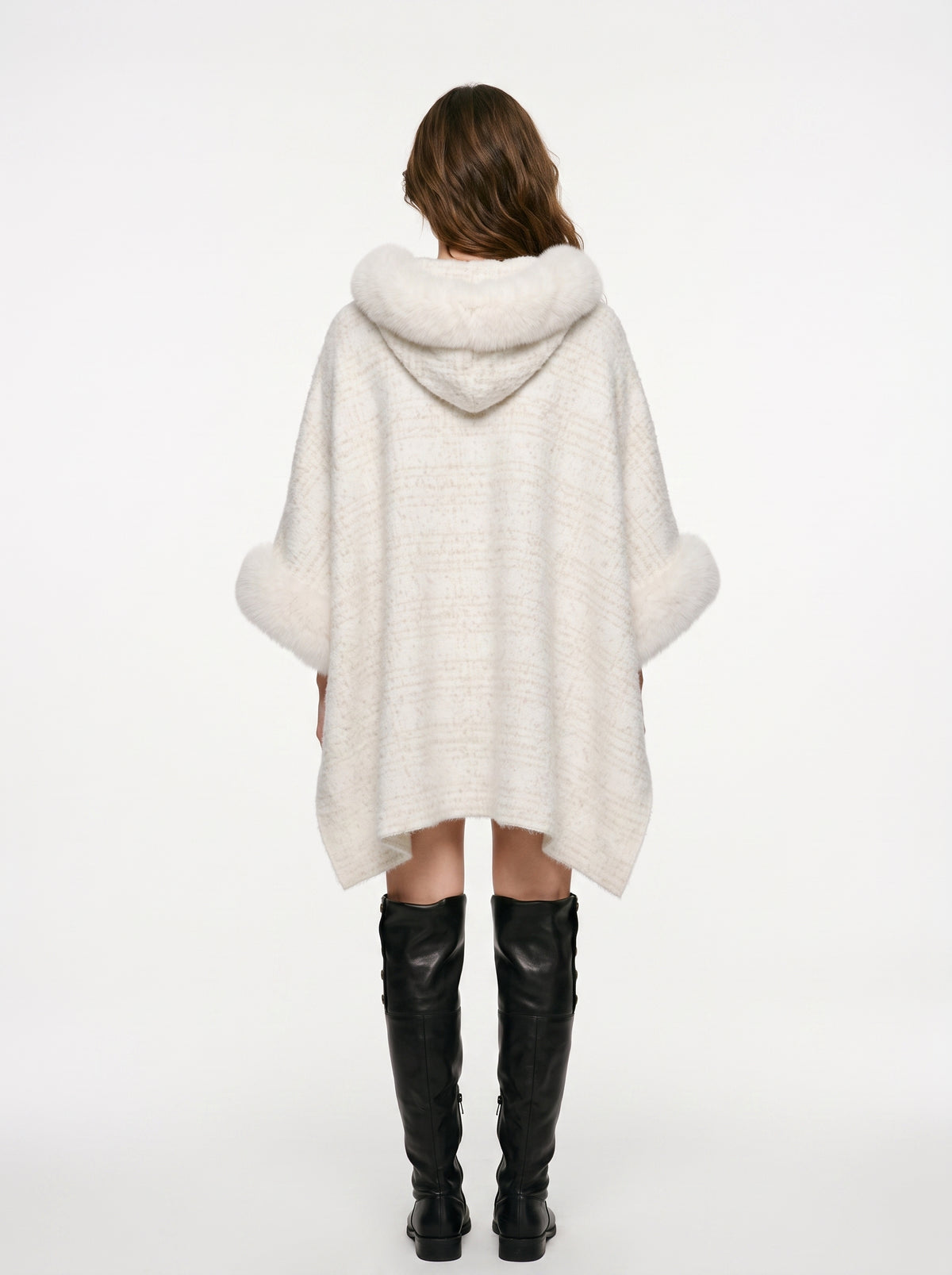 Warm Fur Collar Cardigan Mid-length Loose Thick Coat Dress And Cheongsam All-match Hooded Fur Shawl