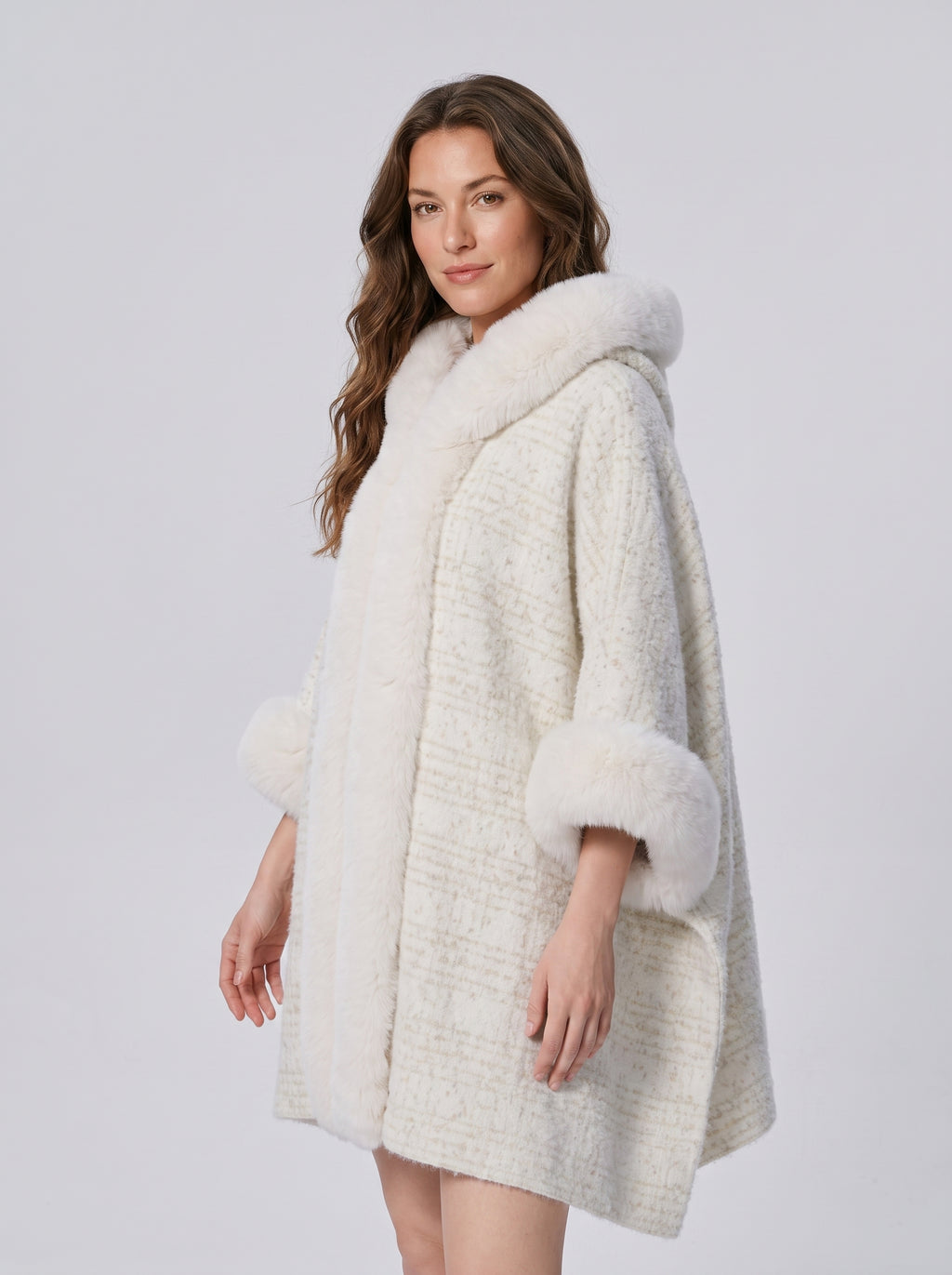 Warm Fur Collar Cardigan Mid-length Loose Thick Coat Dress And Cheongsam All-match Hooded Fur Shawl