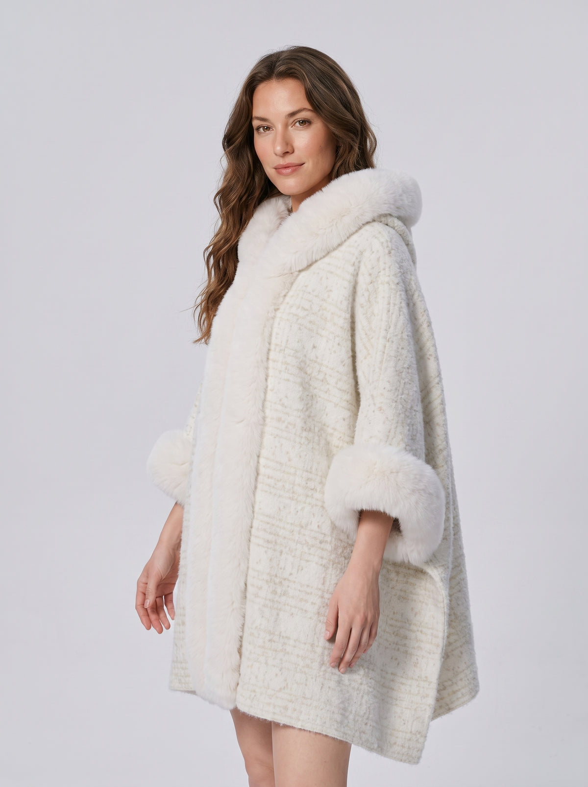 Warm Fur Collar Cardigan Mid-length Loose Thick Coat Dress And Cheongsam All-match Hooded Fur Shawl