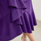 Solid Color Evening Dress, Round Neck, Long Sleeves, Fishtail Skirt, Slim Fit, Elegant Mid-Length Dress