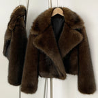 OFTBUY Faux Fur Jacket Women Fashion Vintage Turn-Down Collar Coat Long Sleeve Fur Coat Eco-friendly Autumn Winter Streetwear