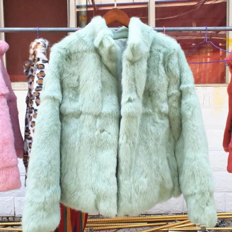 Natural Rabbit Fur Coat Women Winter Jacket Real Leather And Fur Bolero Women's Clothing Female Outerwears With 2025 Black Cold