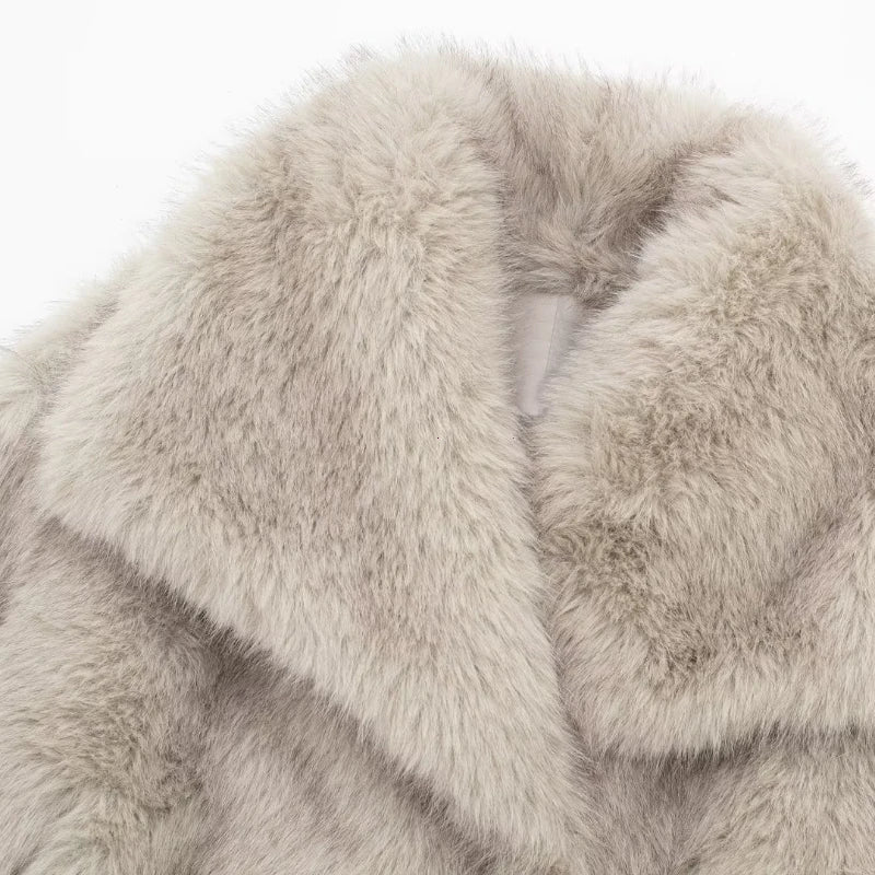 2024 Winter New Fashion Gradient Fluffy Fur Coat Women High Street Luxury Big Fur Collar Faux Fox Fur Jacket Female Overcoats