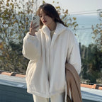 2026 New Loose-Fit Faux Rabbit Fur Collar Padded Winter Jacket – Thick, Plush, Cozy Women's Quilted Coat for Cold Weather