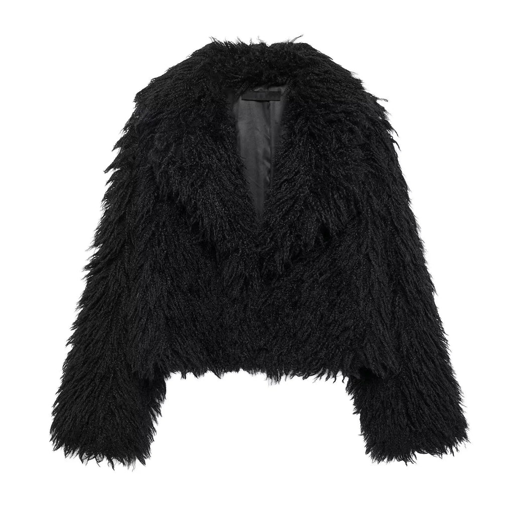 2026 Fall Winter Women Burgundy Casual Faux Fur Jackets Fashion Streetwear Turn Down Collar Warm Oversized Thick Coats