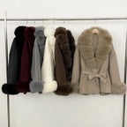 Women Short Fur Outerwear Belted Waist Woolen Double Face Coat Tie Premium Sophisticated Business Casual for Fall Cold Season
