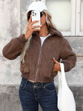 Ailegogo Autumn Winter Women Warm Faux Suede Leather Fur Jacket Streetwear Loose Zipper Coat Outwear