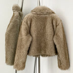 OFTBUY Faux Fur Jacket Women Fashion Vintage Turn-Down Collar Coat Long Sleeve Fur Coat Eco-friendly Autumn Winter Streetwear