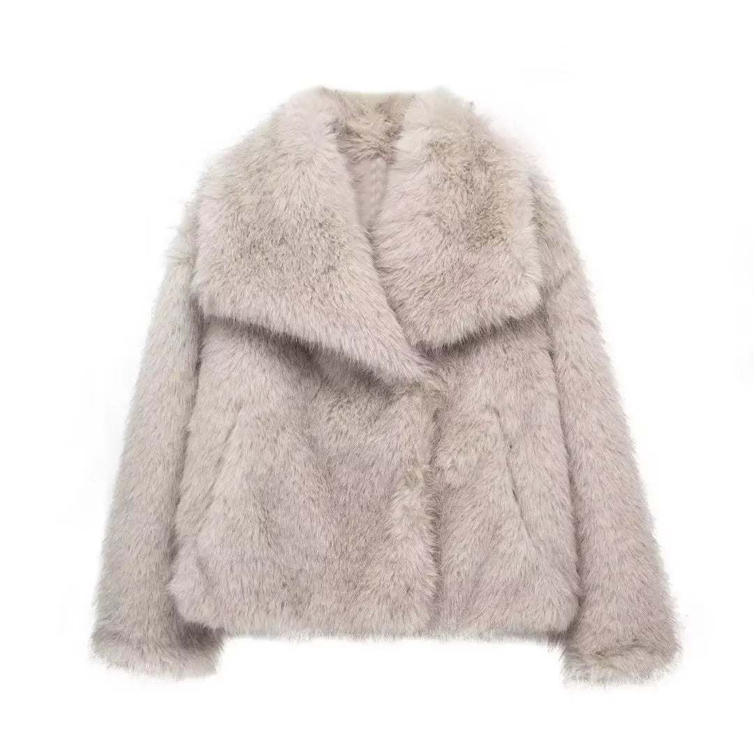2024 Winter New Fashion Gradient Fluffy Fur Coat Women High Street Luxury Big Fur Collar Faux Fox Fur Jacket Female Overcoats