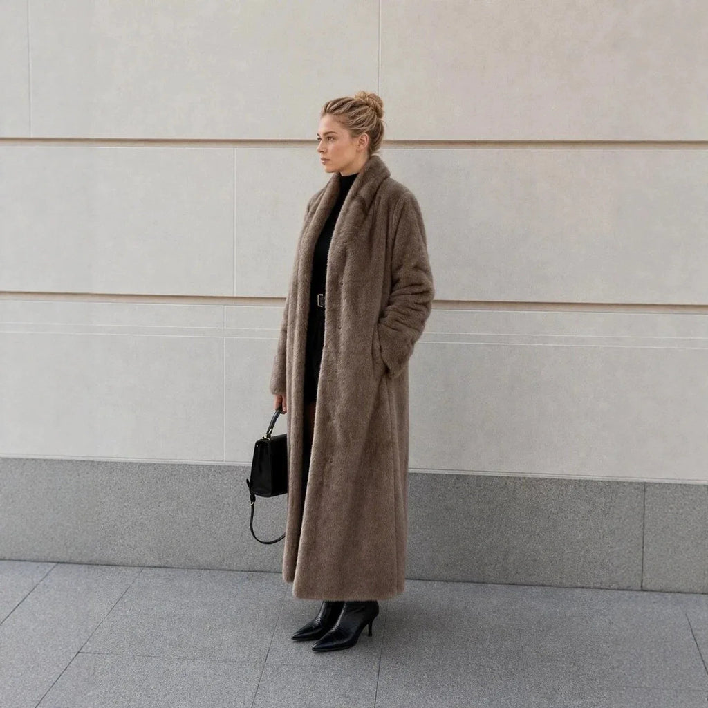 Collarless Long Sleeve Faux Fur Coats Women Brown Open Front Plush Warm Outerwear 2026 Lady Casual Loose Furry Daily Jackets New