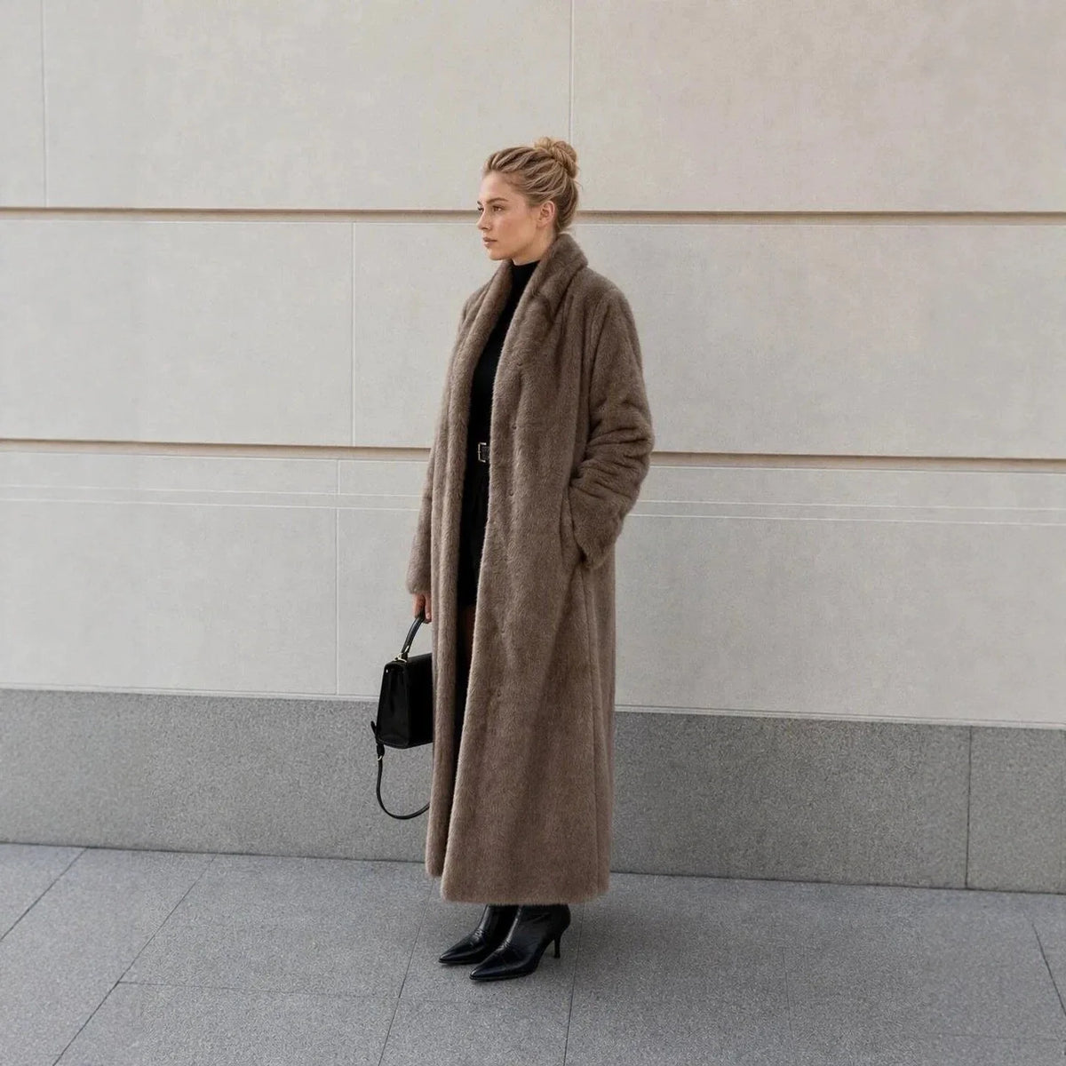 Collarless Long Sleeve Faux Fur Coats Women Brown Open Front Plush Warm Outerwear 2026 Lady Casual Loose Furry Daily Jackets New