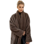 Collarless Long Sleeve Faux Fur Coats Women Brown Open Front Plush Warm Outerwear 2026 Lady Casual Loose Furry Daily Jackets New