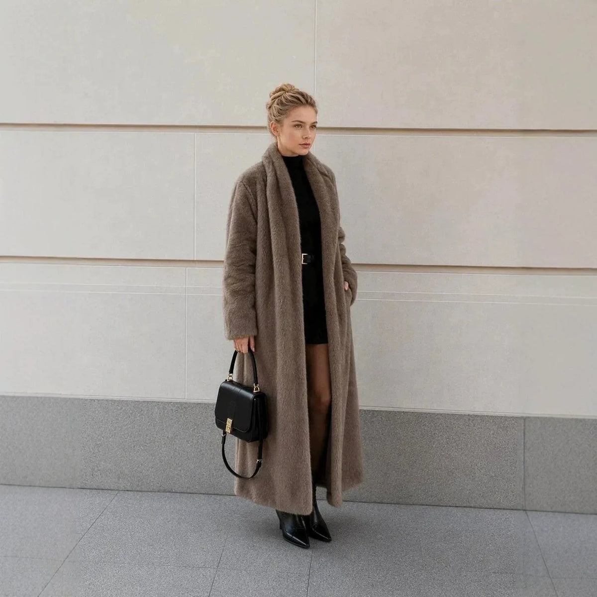 Collarless Long Sleeve Faux Fur Coats Women Brown Open Front Plush Warm Outerwear 2026 Lady Casual Loose Furry Daily Jackets New