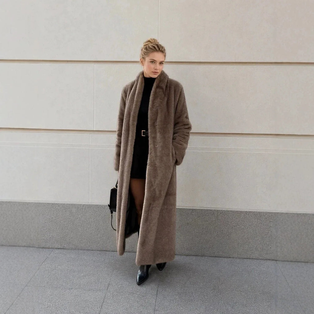 Collarless Long Sleeve Faux Fur Coats Women Brown Open Front Plush Warm Outerwear 2026 Lady Casual Loose Furry Daily Jackets New