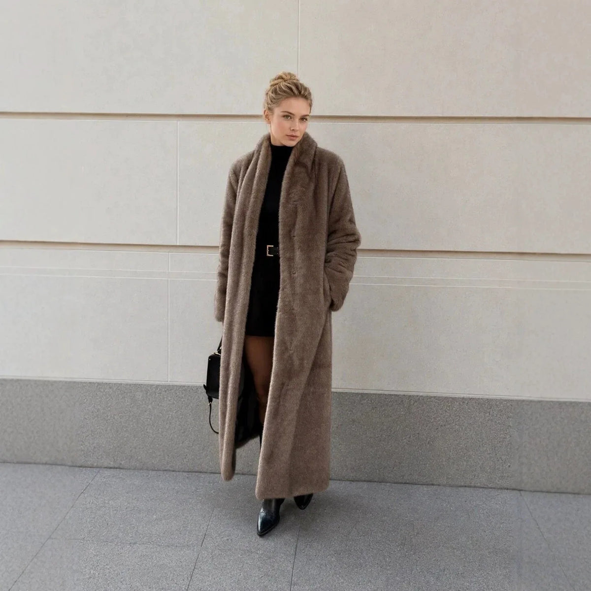 Collarless Long Sleeve Faux Fur Coats Women Brown Open Front Plush Warm Outerwear 2026 Lady Casual Loose Furry Daily Jackets New