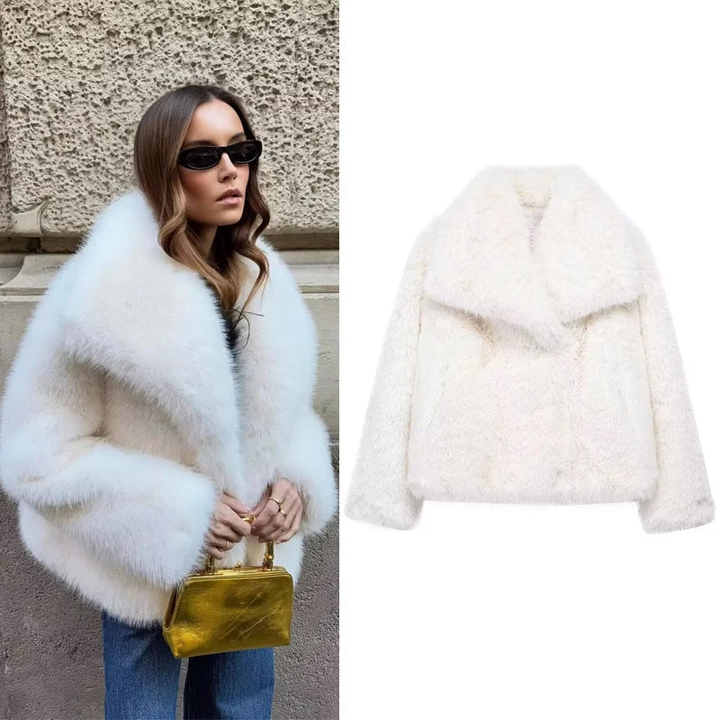 HXAO White Faux Fur Coat 2024 Woman New in coats Autumn Winter Fur Plush Fluffy Jacket Warm Red Gray Black Outerwears