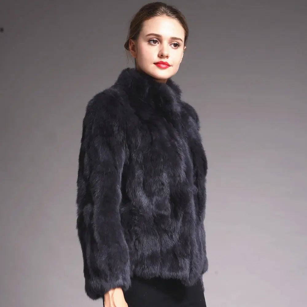 Natural Rabbit Fur Coat Women Winter Jacket Real Leather And Fur Bolero Women's Clothing Female Outerwears With 2025 Black Cold