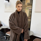 Collarless Long Sleeve Faux Fur Coats Women Brown Open Front Plush Warm Outerwear 2026 Lady Casual Loose Furry Daily Jackets New
