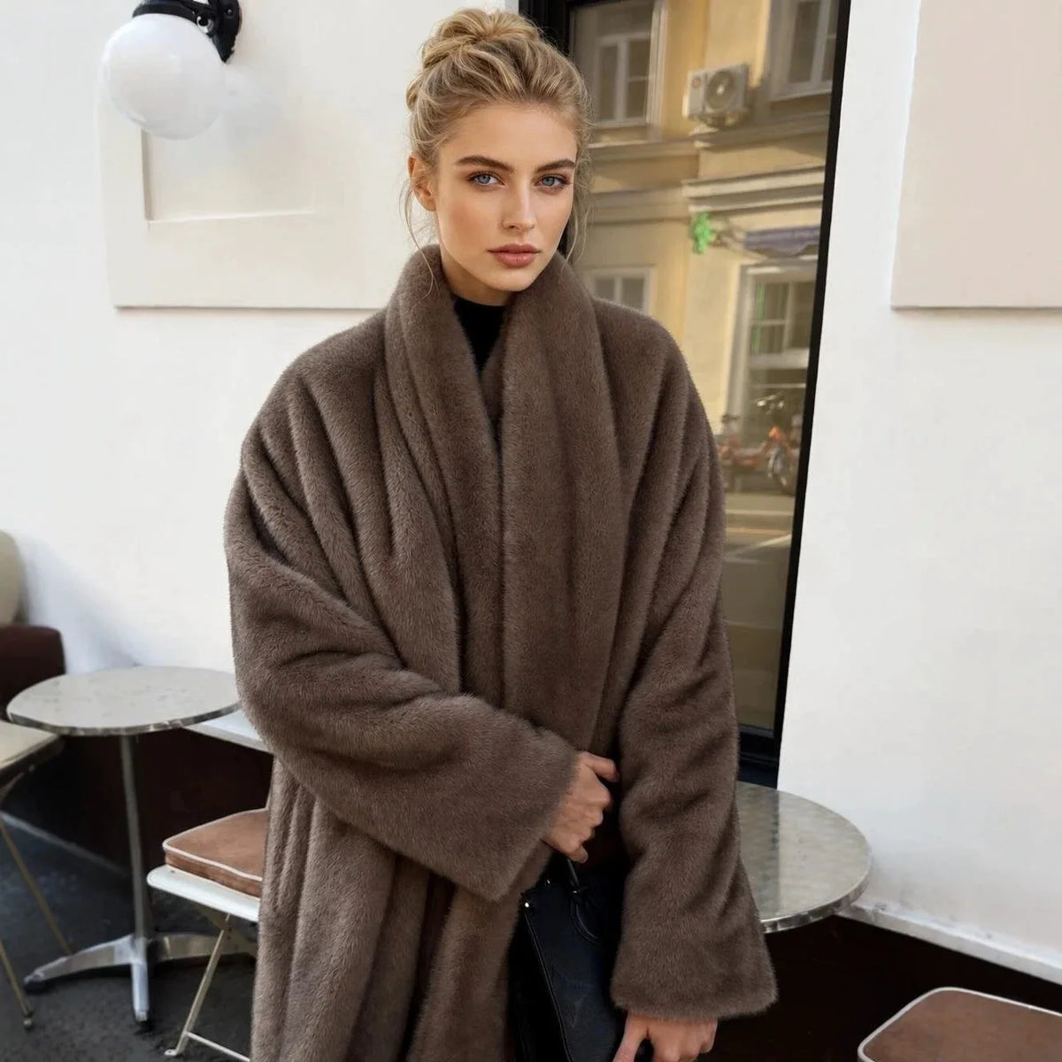 Collarless Long Sleeve Faux Fur Coats Women Brown Open Front Plush Warm Outerwear 2026 Lady Casual Loose Furry Daily Jackets New
