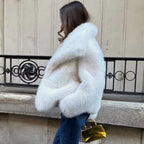 HXAO White Faux Fur Coat 2024 Woman New in coats Autumn Winter Fur Plush Fluffy Jacket Warm Red Gray Black Outerwears