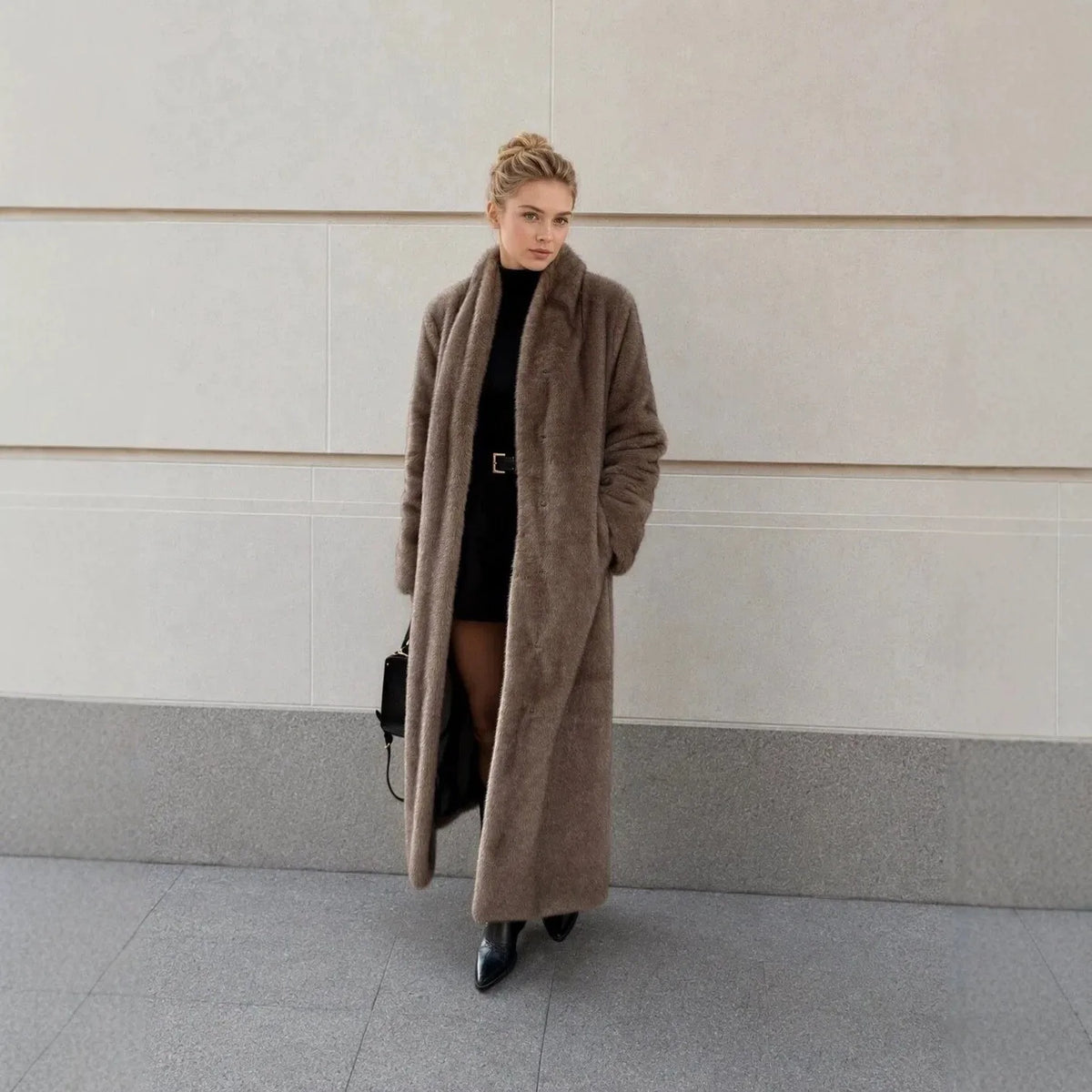 Collarless Long Sleeve Faux Fur Coats Women Brown Open Front Plush Warm Outerwear 2026 Lady Casual Loose Furry Daily Jackets New