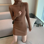Women Autumn Winter Turtleneck Warm Bodycon Dress Long Sleeve Knit Solid Office Pullover Sexy Mini Dress for Ladies 2025