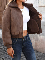 Ailegogo Autumn Winter Women Warm Faux Suede Leather Fur Jacket Streetwear Loose Zipper Coat Outwear