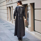 Autumn Winter Women Faux Fur Leather Trench Overcoat Elegant Chic Long Sleeve Jacket Pocket Loose Windbreaker Outwear