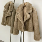 OFTBUY Faux Fur Jacket Women Fashion Vintage Turn-Down Collar Coat Long Sleeve Fur Coat Eco-friendly Autumn Winter Streetwear