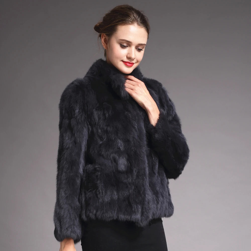 Natural Rabbit Fur Coat Women Winter Jacket Real Leather And Fur Bolero Women's Clothing Female Outerwears With 2025 Black Cold