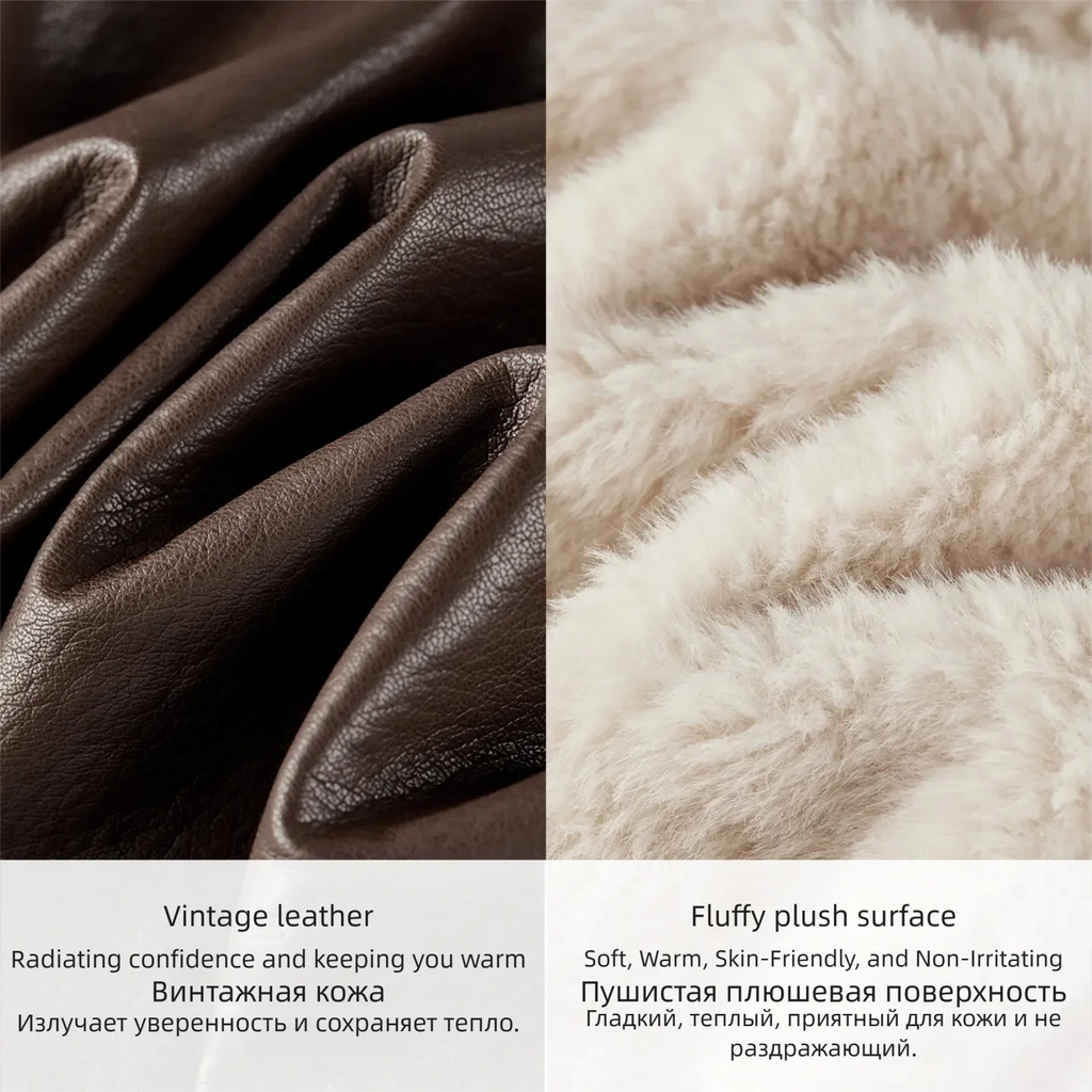 SENTUBILA Women Faux Leather Teddy Fleece Jacket Vintage Winter Contrast Faux Fur Collar Flattering Commuter Outerwear W64PD8070