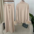 2024 New Fashion Autumn Winter Natural Real Fox Fur Cuffs Coat Knitted Sweater Women Long Pants Set Jacket Thick Warm