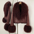 Real Mongolian Sheep Fur Coat 2025 Autumn Winter Suede Women with Long Sleeve New Arrival Winter Rabbit Fur Lining Fur Jacket