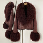 Real Mongolian Sheep Fur Coat 2025 Autumn Winter Suede Women with Long Sleeve New Arrival Winter Rabbit Fur Lining Fur Jacket