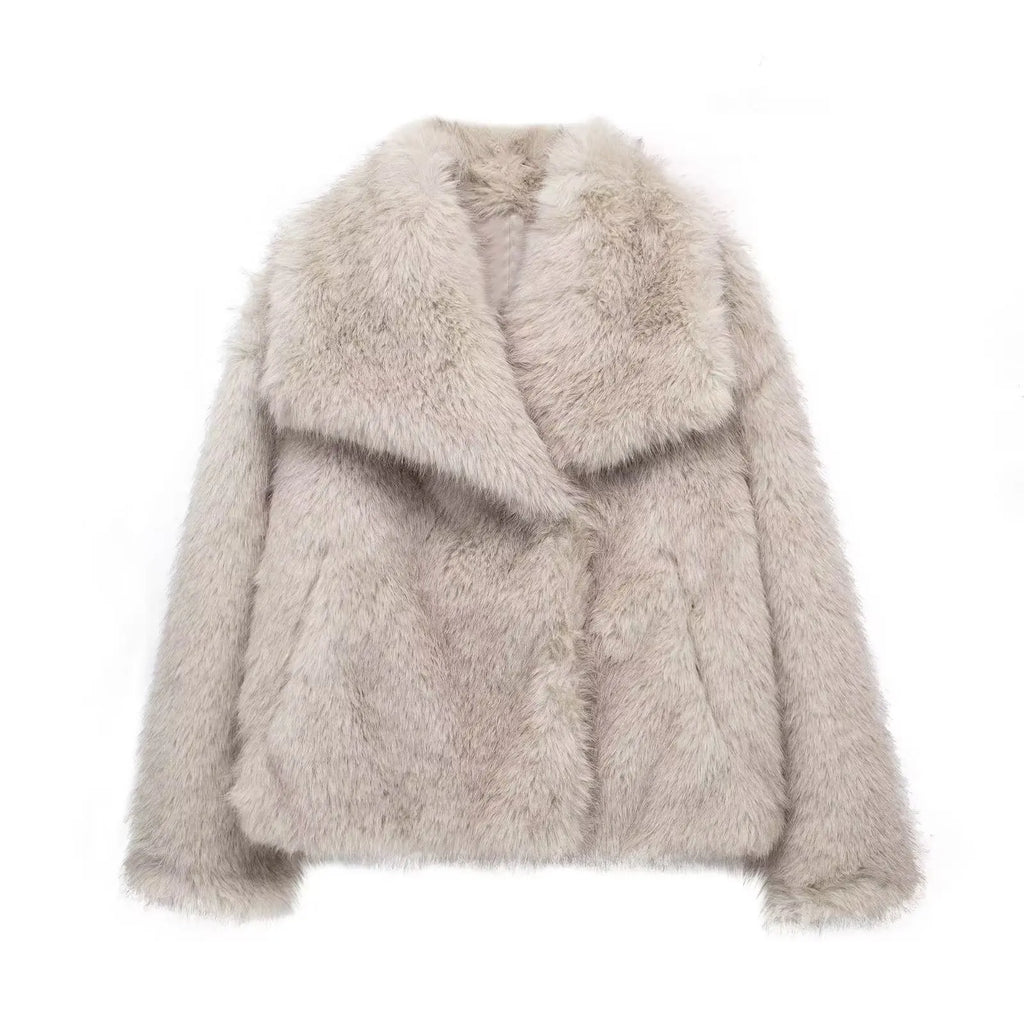 2024 Winter New Fashion Gradient Fluffy Fur Coat Women High Street Luxury Big Fur Collar Faux Fox Fur Jacket Female Overcoats