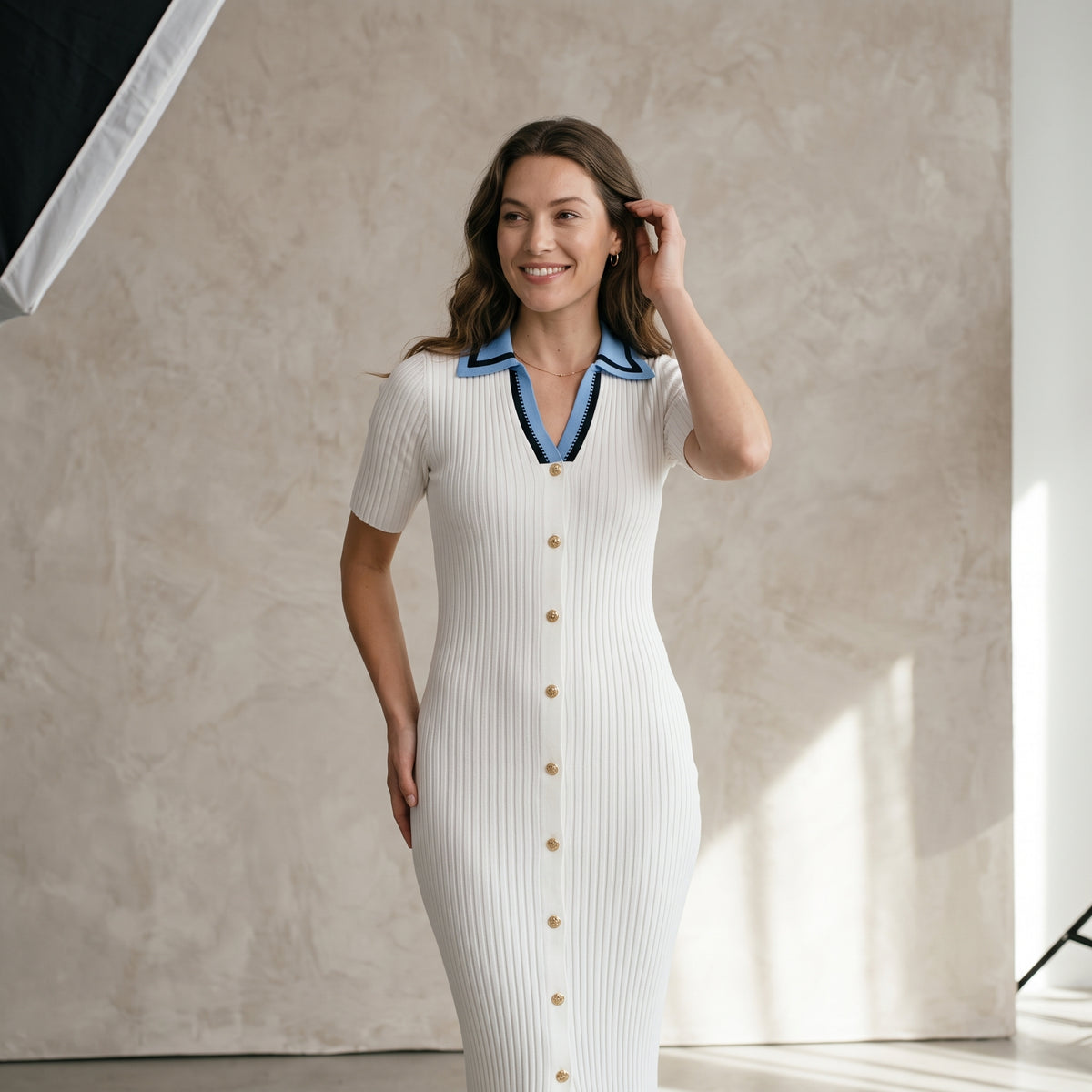 YuooMuoo Women Dress Chic Fashion Notched Rib Knitted Long Dress Office Lady Single-breasted Package Hips Sweater Dress Vestidos